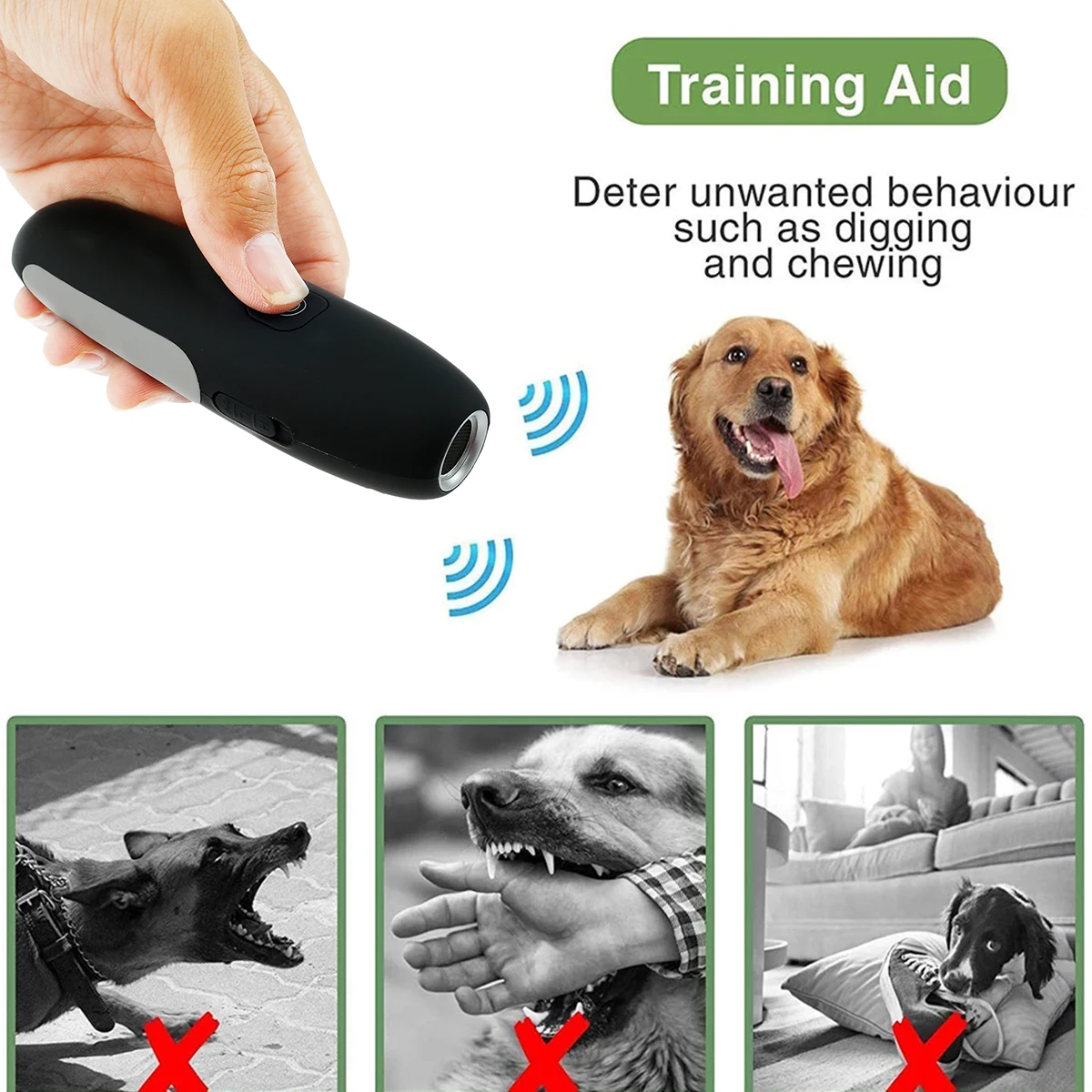 

Ultrasonic Dog Barking Deterrent Bark Anti Barking Device with LED Indicator Dog Behavior Training Tool 16.5ft Control Range