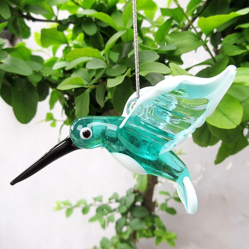 Фигурка Колибри из муранского стекла подвесное украшение ручной работы зеленая