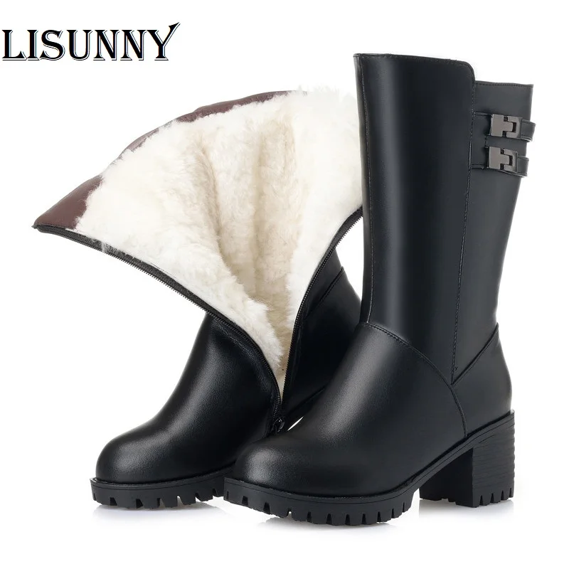 Women long boots 2020 genuine leather Ms Military thick wool warm big size 42 43 lady winter | Обувь