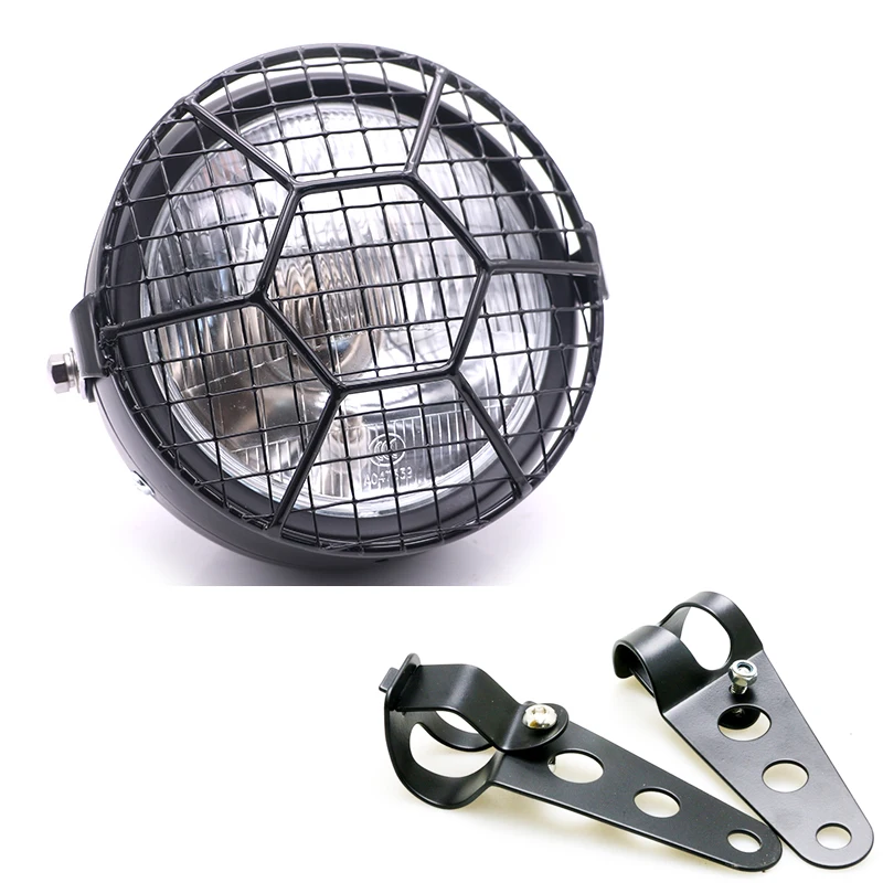 Мотоцикл чистая Head Lamp Универсальный маска фара DC 12V Ретро кронштейн гриль фары