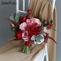 janevini red pink artificial wedding bouquet for bride bridesmaid silk rose bridal flowers handmade outside wedding flower 2021