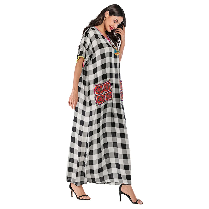 Мусульманское платье пакистанское Абая Дубай кружевное с круглым вырезом и