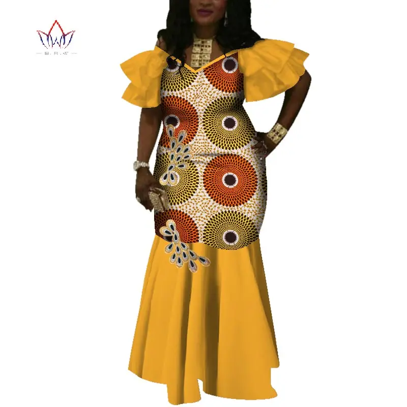 2020 African Dresses For Women Dashiki Women Bazin Riche Long Cotton Dress African Traditional Clothing Plus Size None WY3705
