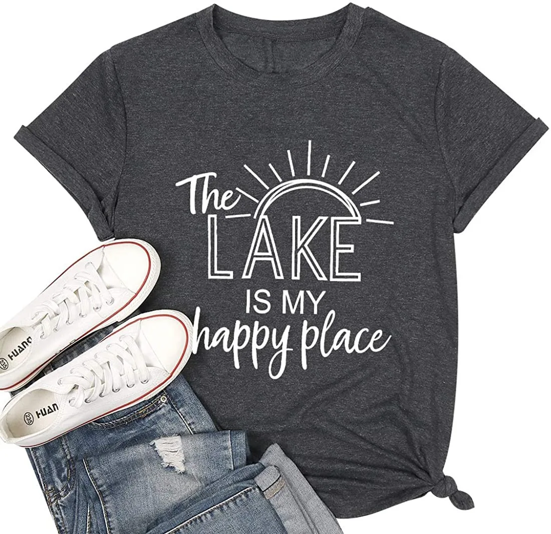 

The Lake Is My Happy Place Tshirt Women 90s Letter Funny T Shirts 2020 Girls Fashion Kawaii Vintage Graphic Tee Aesthetic XL