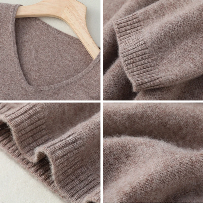 

Basic V-Neck Solid Long Sleeve Knitted Pullover Dress Female Slim Mid-Length Straight Sweater Dress Casual Women's Clothing