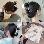 Заколка-краб для волос женская акриловая, прозрачная, с жемчугом, геометрической формы, аксессуары-зажимы для волос