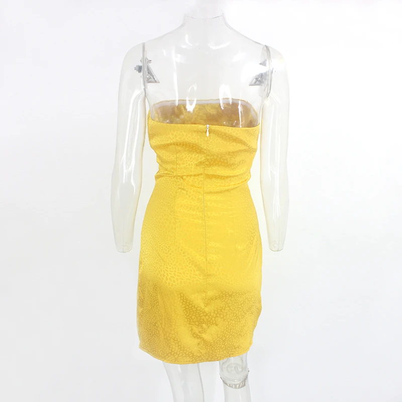 Tobinoone желтое летнее платье без бретелек с открытыми плечами на молнии пляжная