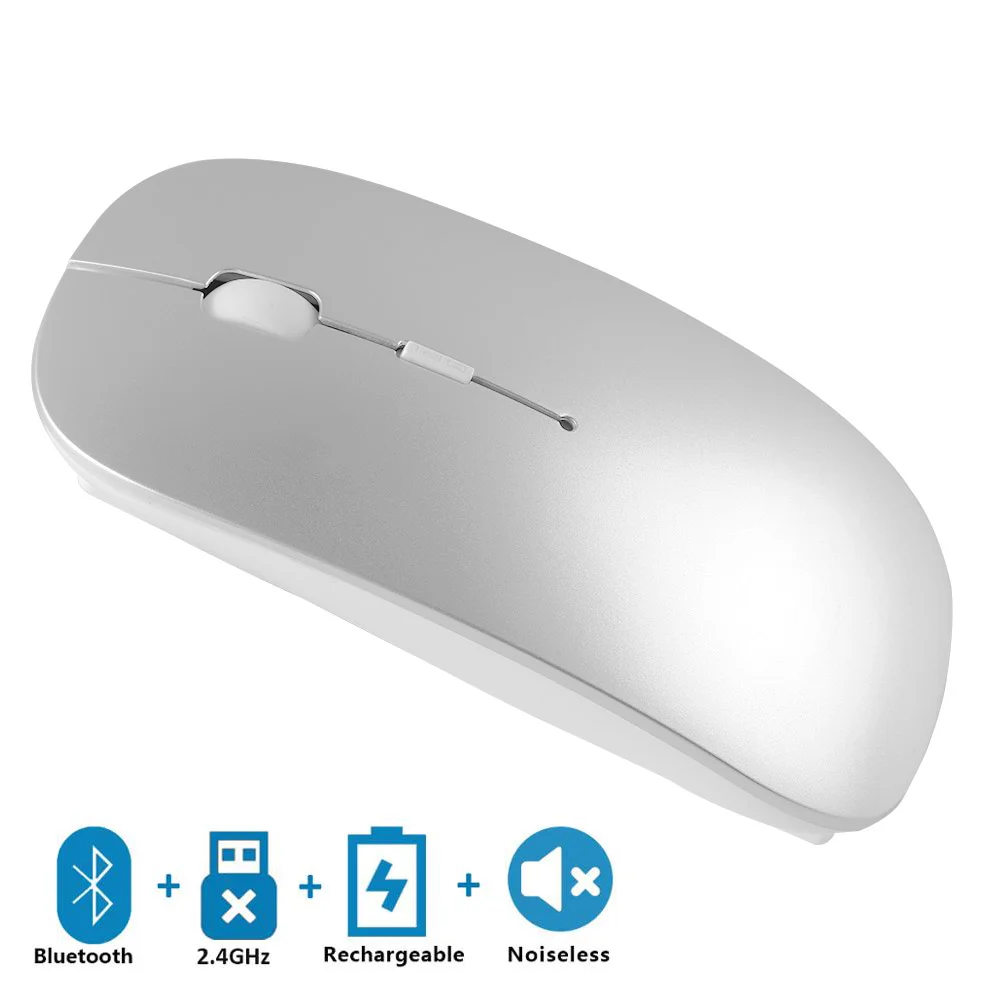 Беспроводная перезаряжаемая Бесшумная Bluetooth-мышь 2 4G BT двойной режим оптическая