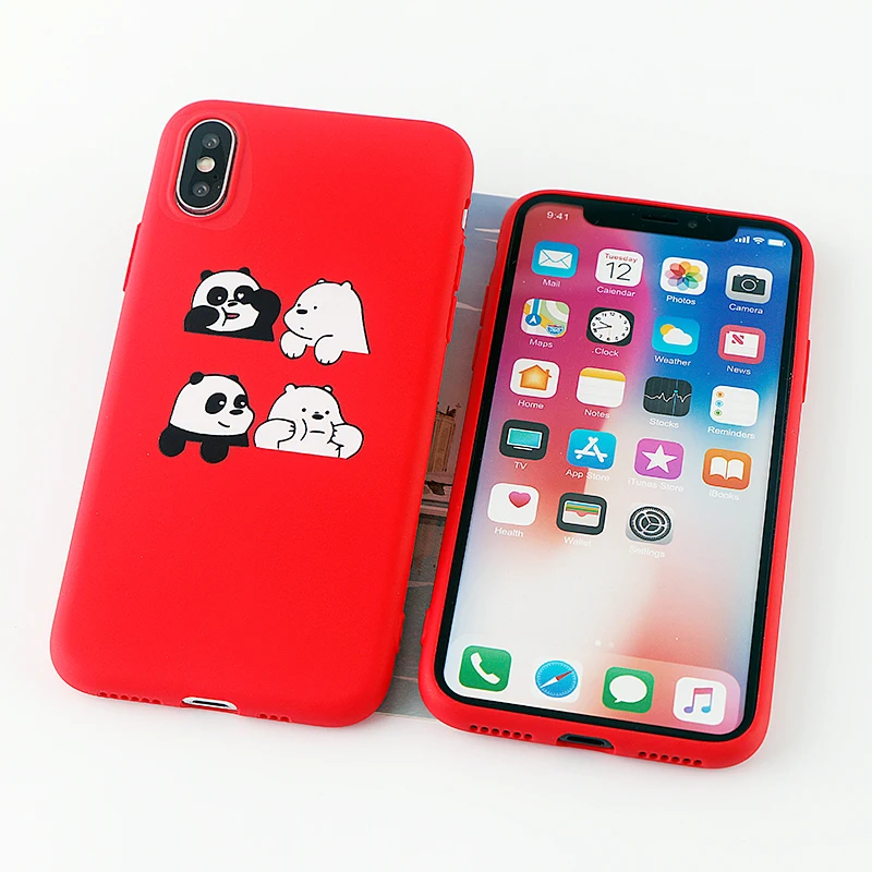 8630-red Забавные чехлы для телефонов с пандой для iPhone X XS MAX XR 8 7 6 s Plus, мягкие силиконовые облегающие накладки на заднюю панель - Цвет: 8630-red
