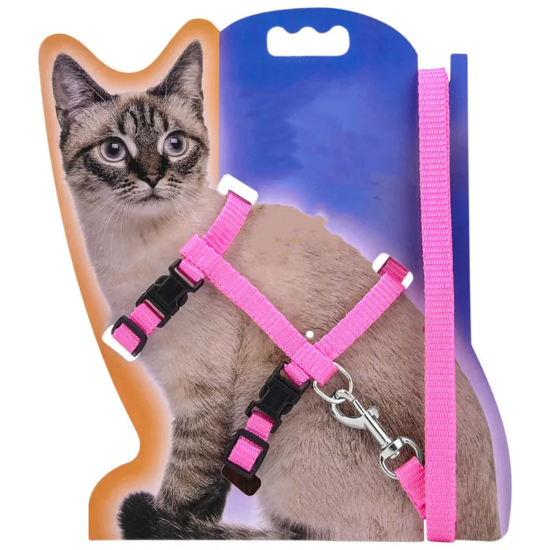 pink Поводок и поводок для кошек,, 4 цвета, нейлоновые товары для животных, регулируемый поводок для питомцев, поводок для кошек, ошейник - Цвет: pink
