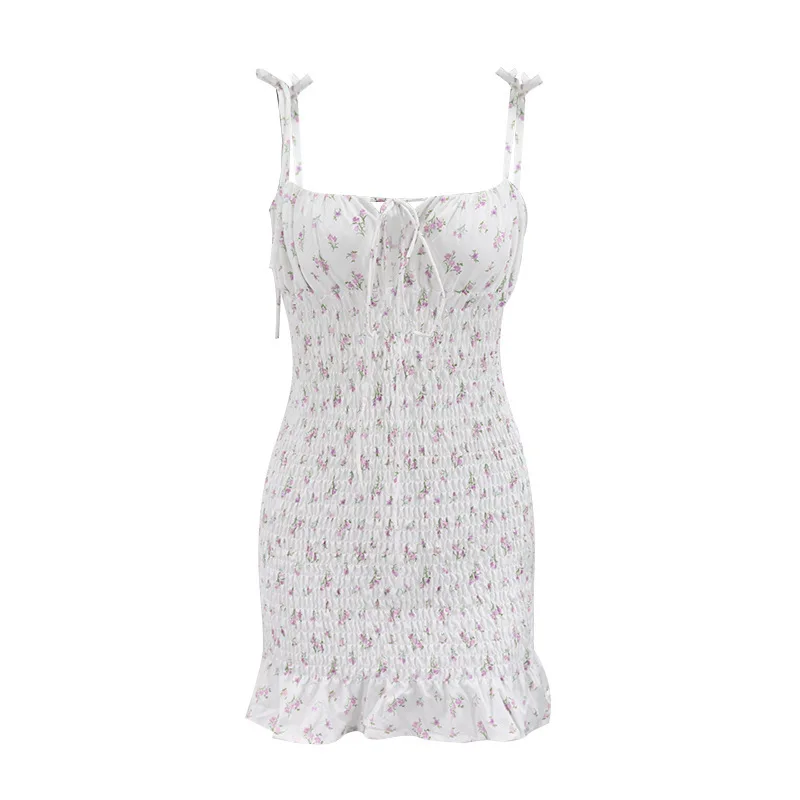 

Autumn and Winter Hot Style Women's Floral Lace-up Pleated Ruffled Sling Skirt Dress