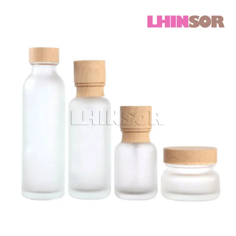 5 шт./лот матовый стеклянный флакон для лосьона с отделкой под дерево крема