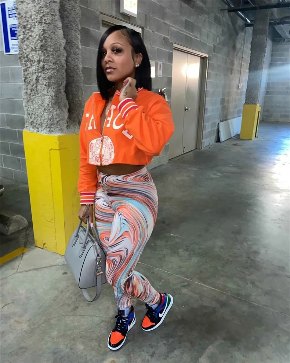 

Women 2-Piece Long Set S-XXL Autumn Sexy Lady Full Sleeve Coats Spring Pencil Pants Set Orange Colorful Casual Set