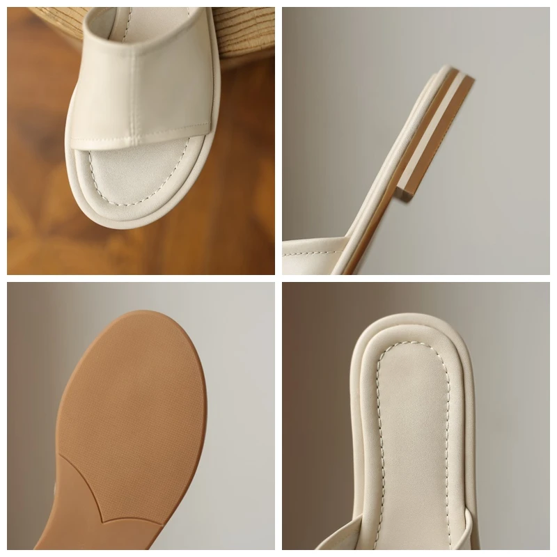 

SIMLOVEYO Summer 2021 Women Slippers Natural Genuine Leather Flat Slides Round Toe Sheepskin Ladies Footwear White B2654