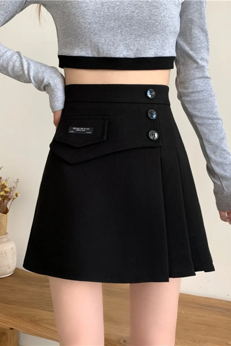

Black pleated skirt female spring and autumn dress 2021 new high waist thin A-line skirt all-match skirt