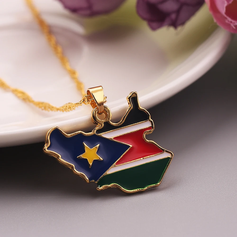 Австралия Южно-суданская карта кулон в форме флага ожерелья золотого цвета