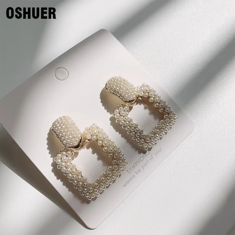 

Новинка, модные милые серьги-подвески OSHUER с жемчугом для пожилых, элегантные Геометрические Квадратные серьги-подвески для пожилых женщин