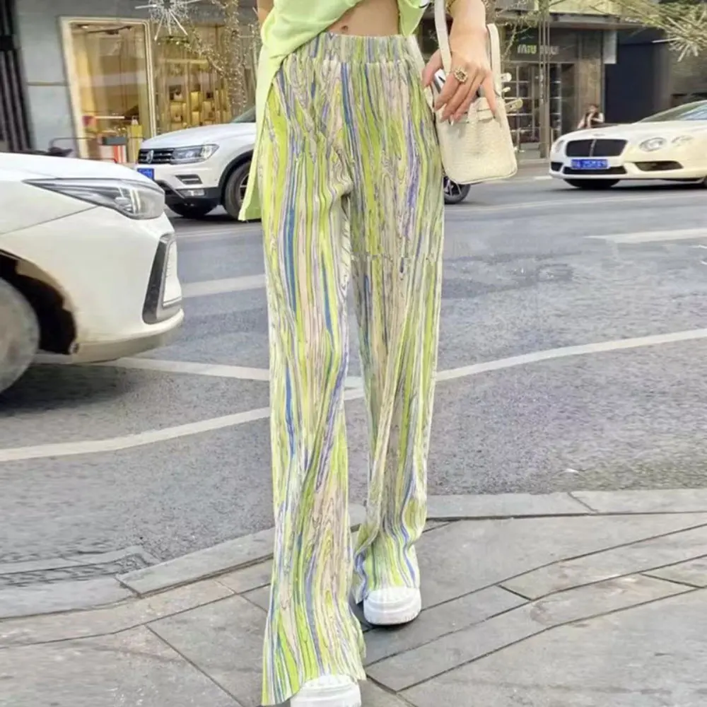 

ZOTTSOZ Vintage Casual Tie Dye Wide Leg Pants 2021 Fashion Harajuku Baggy Women Pants Streetwear Summer High Waist Thin Trousers