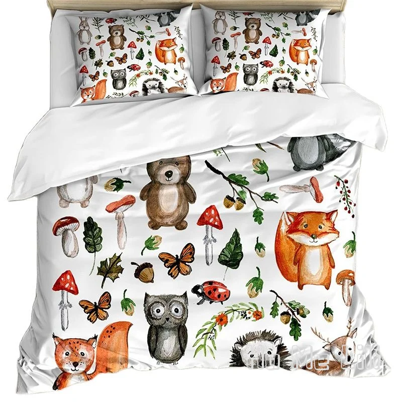 

Woodland Duvet Cover By Ho Me Lili Watercolor Hand Drawn Forest Animals Illustration Among Of The Woods Decorative Bedding Set