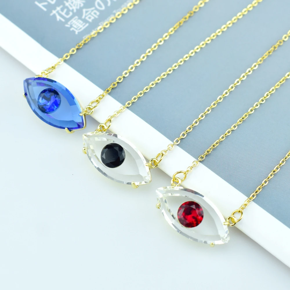 

2021 Unique Turkish Crystal Evil Eyes Pendant Necklace for Womens Jewelry 20 Color Options Clavicle Chains Necklaces Gift 1pcs