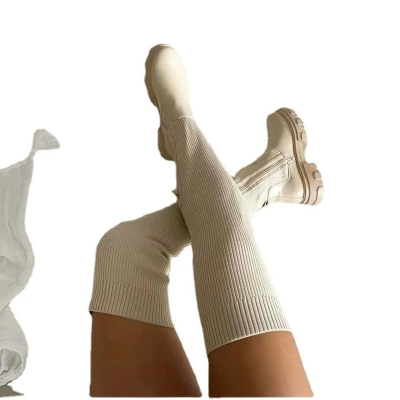 Women Thigh High Boots Women Casual Plush Knee Boots Brand Designer Ladies Leather Long Boots White Mujer Shoes 2022