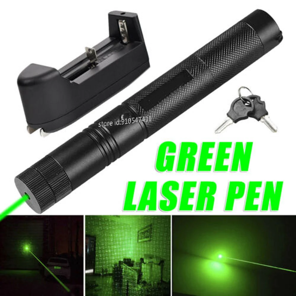 

Мощная зеленая лазерная указка с регулируемым фокусом, 532 нм, зеленый лазер, Мощная военная лазерная указка для охоты
