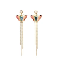 enamel glaze jewelry jewelry female butterfly pearl earrings earrings long tassels face thin earrings without pierced ear clips