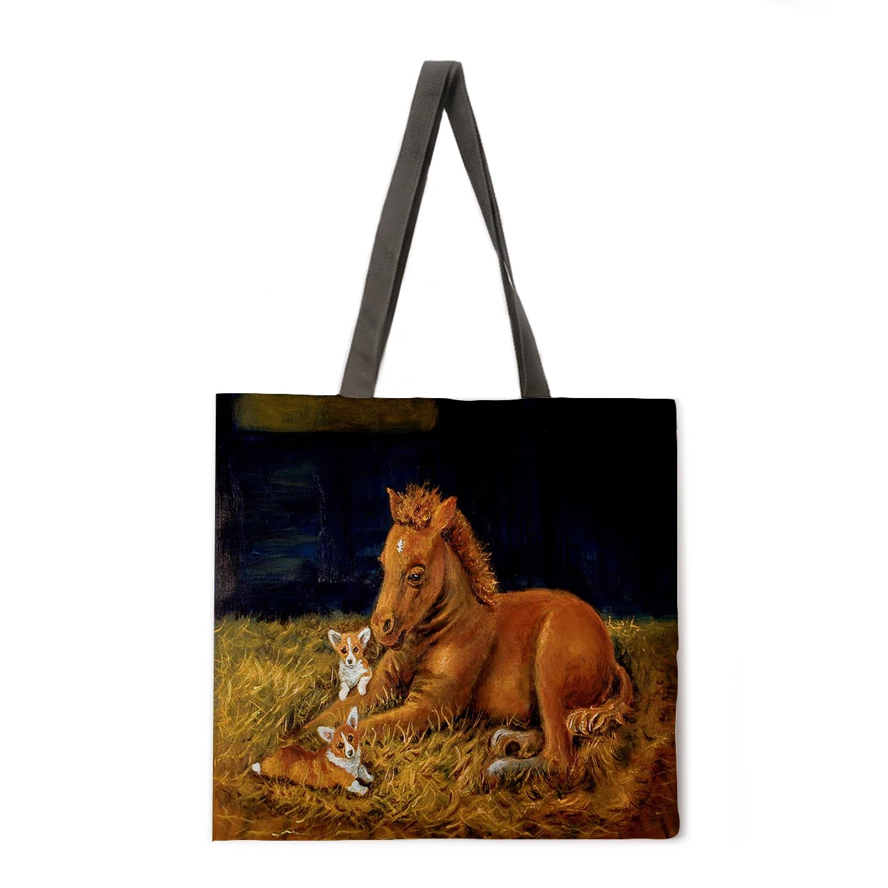 

Ladies leisure tote bag pastoral corgi print tote bag Ladies shoulder bag outdoor beach bag foldable shopping bag