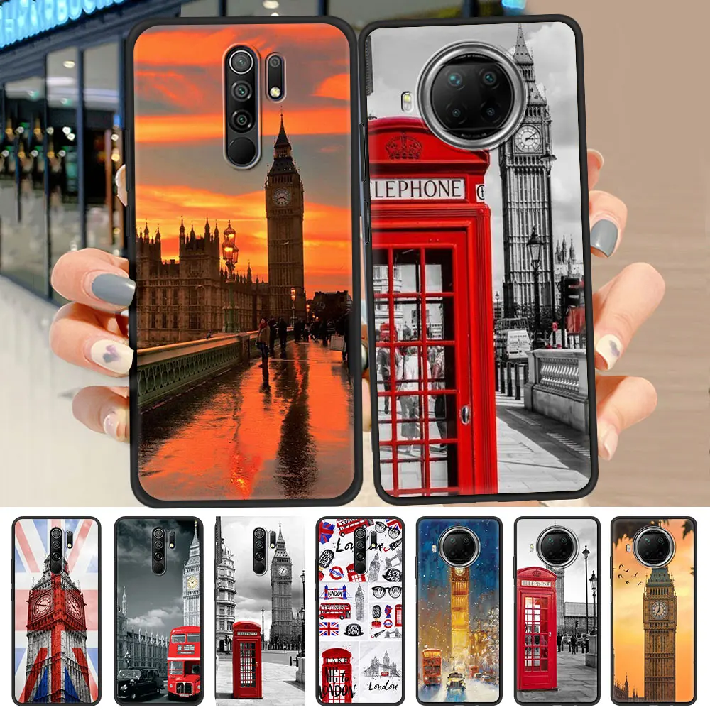 

Flag UK London Big Ben Case for Xiaomi Redmi Note 9S 8 9 7 10 Pro Max 8T 9C 9T 9A 8A K40 Black Soft Shell 7A Phone Cover Funda