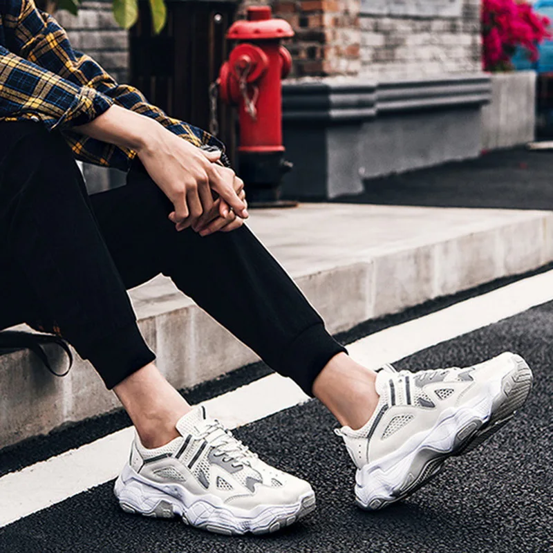 White ADISPUTENT Men Chunky Sneakers Platform Thick Sole Casual Vulcanize Shoes Web Celebrity Dad Female Fashion Sneakers Designer - Color: White
