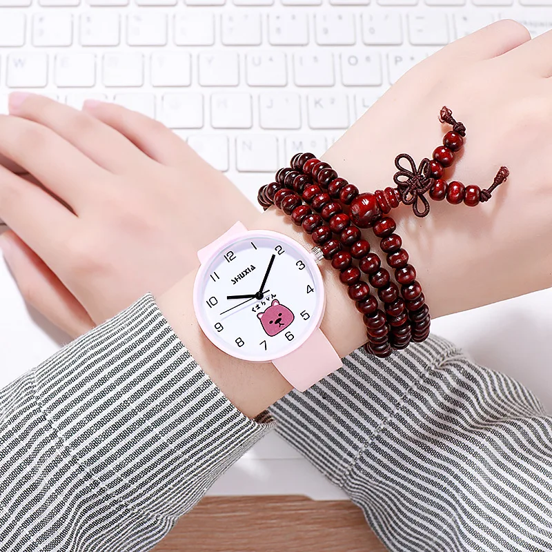 

Contracted children cute animal bear cute girl candy color jelly trend female students watch
