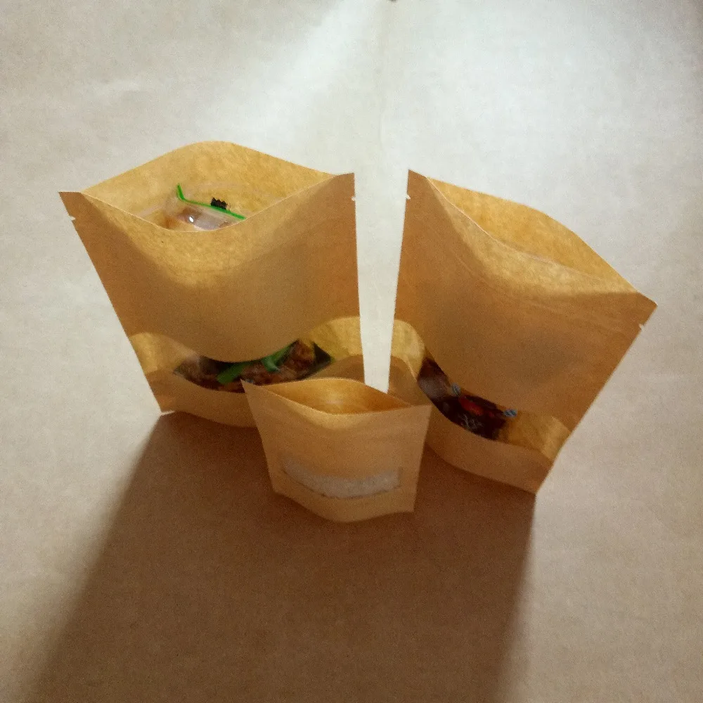 

50pcs Kraft Paper Bag For Gifts/Food/Candy/Party/Wedding Gifts Christmas Ziplock Bag With Window Stand Up Packing Storage Bags