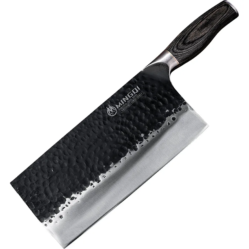 

8 Inch Handmade Knife 3 Layer 9CR18MOV Clad Steel Anti-Stick Forged Veins Slicing Cleaver Chopping Kitchen Knives Wooden Handle