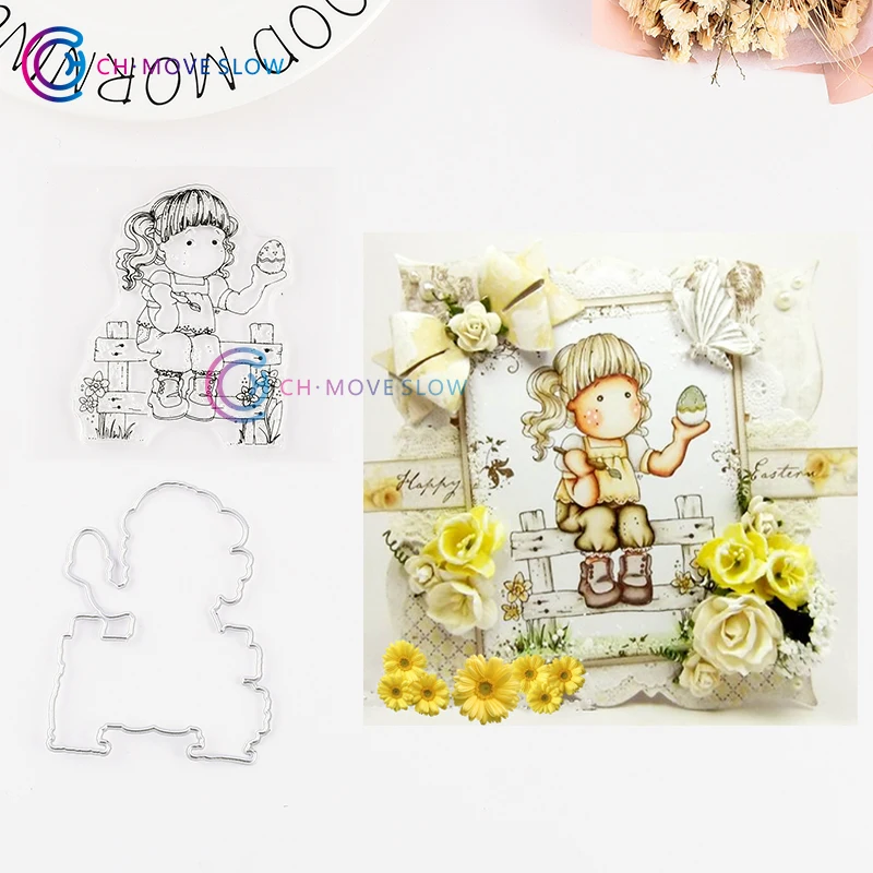 CH девушка с яйцом металлические Вырубные штампы и Сделай Сам Скрапбукинг