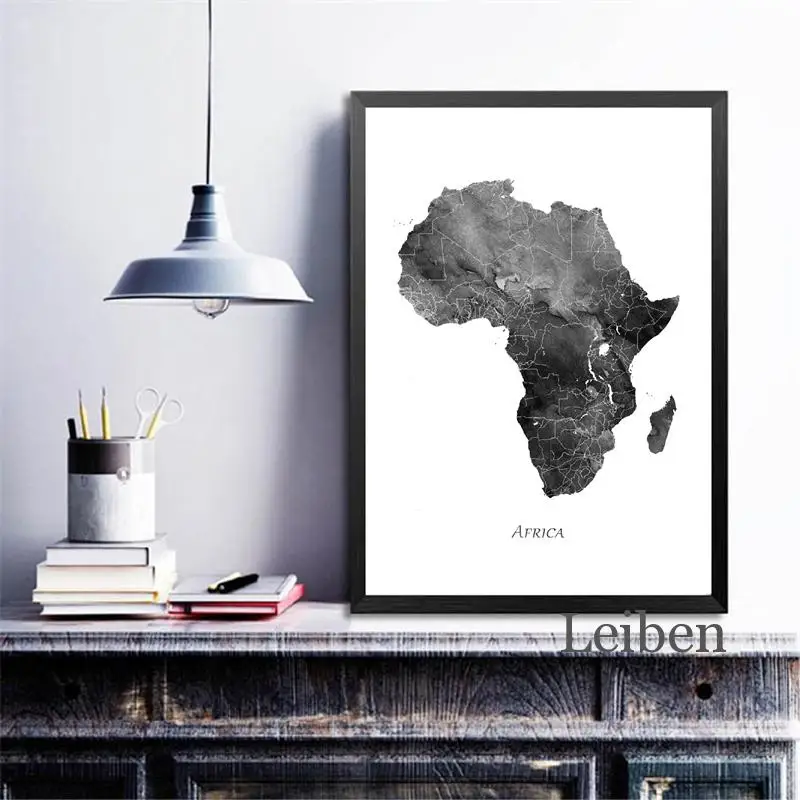 

Africa Map Black White Posters and Prints Travel Map Watercolor Print Picture Wall Art Canvas Painting Living Room Decoration