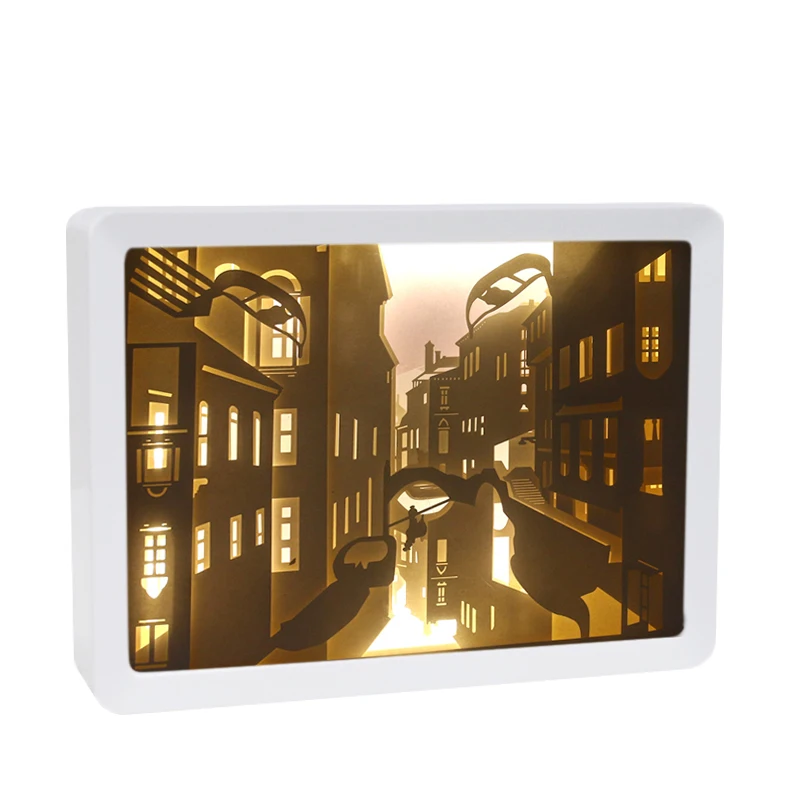 Рождественская бумажная световая коробка с питанием от USB светодиодный теневая