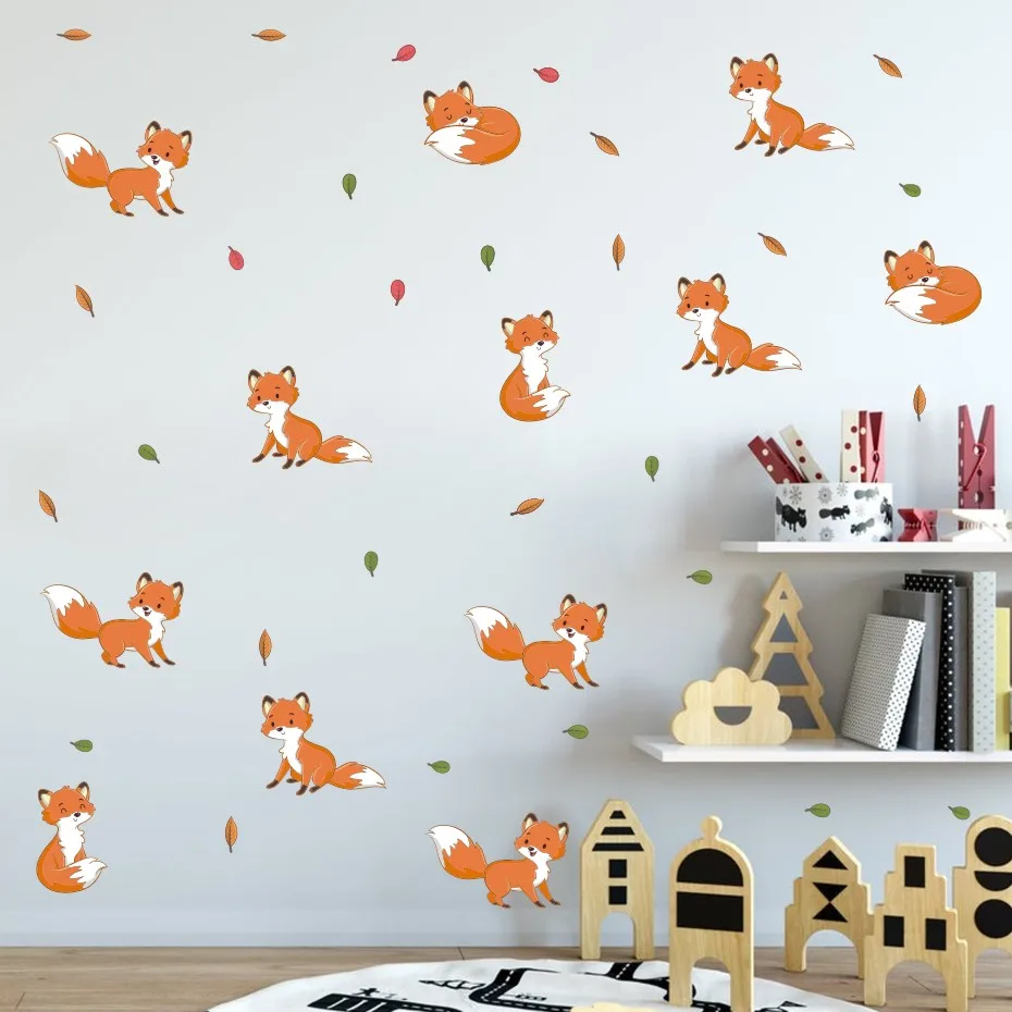 Забавная Наклейка на стену с лисой для детей украшение гостиной мультяшное