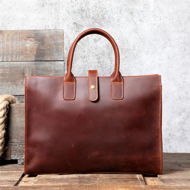Retro fashion designer Crazy horse cowhide men's large-capacity briefcase ladies work business computer shoulder messenger bag
