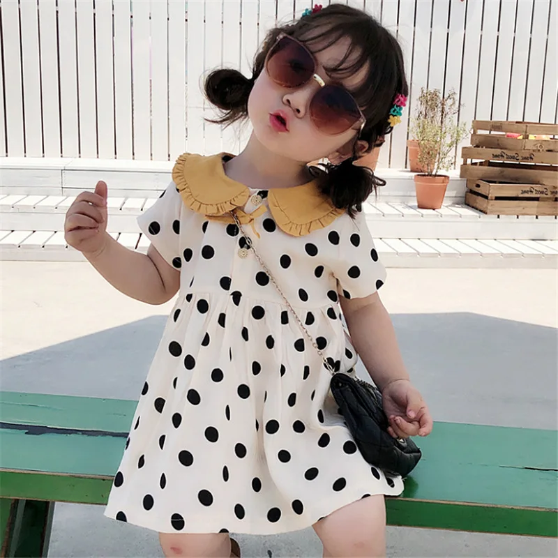 

Summer Girls' Dress Polka Dot Doll Collar Short Sleeve Sweet Princess Dress Children'S Baby Kids Clothing For Girls