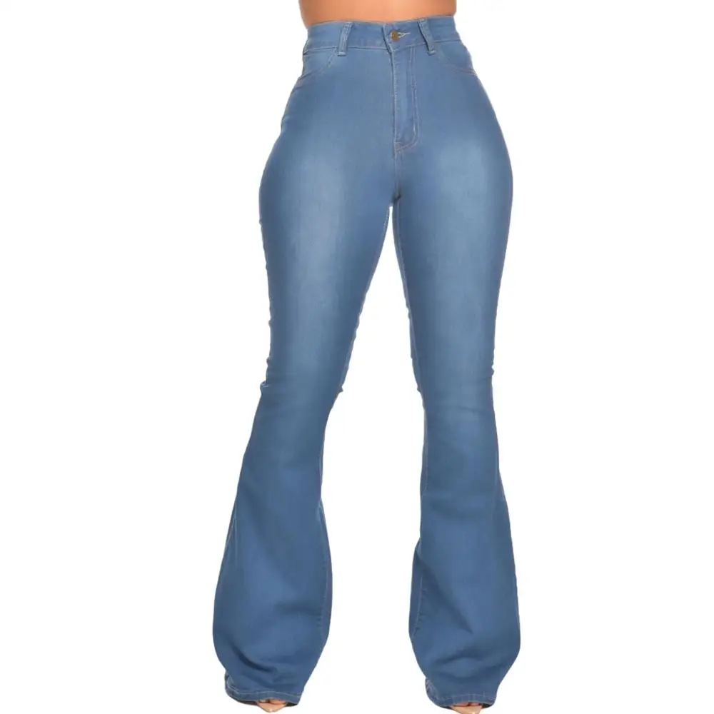 

Flare Faux Jeans Pants Women Thin Vintage Denim Ladies High Waist Stretch Trousers 2020 Fashion Plus Size Wide Leg Jeans