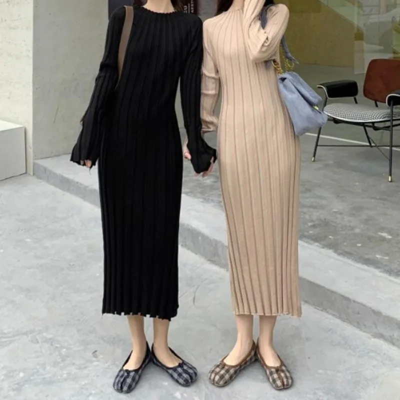 

Small Black Autumn and Winter Dress 2021 New Women's Dress French Bottomed Tibetan Meat Knitted Wool Dress