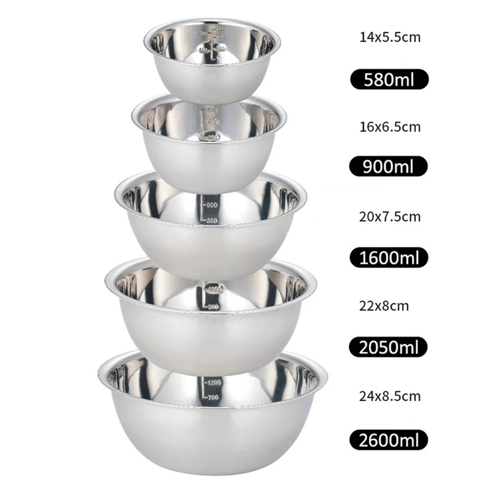 

Household 5Pcs Eco-Friendly Stainless Steel Nesting Mixing Bowls Kitchen Salad Food Storage Container