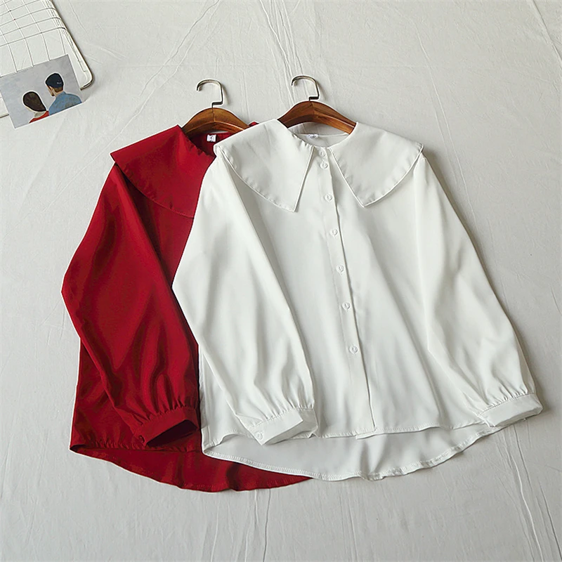 GLAUKE/Милая женская Свободная рубашка с большим воротником одноцветная