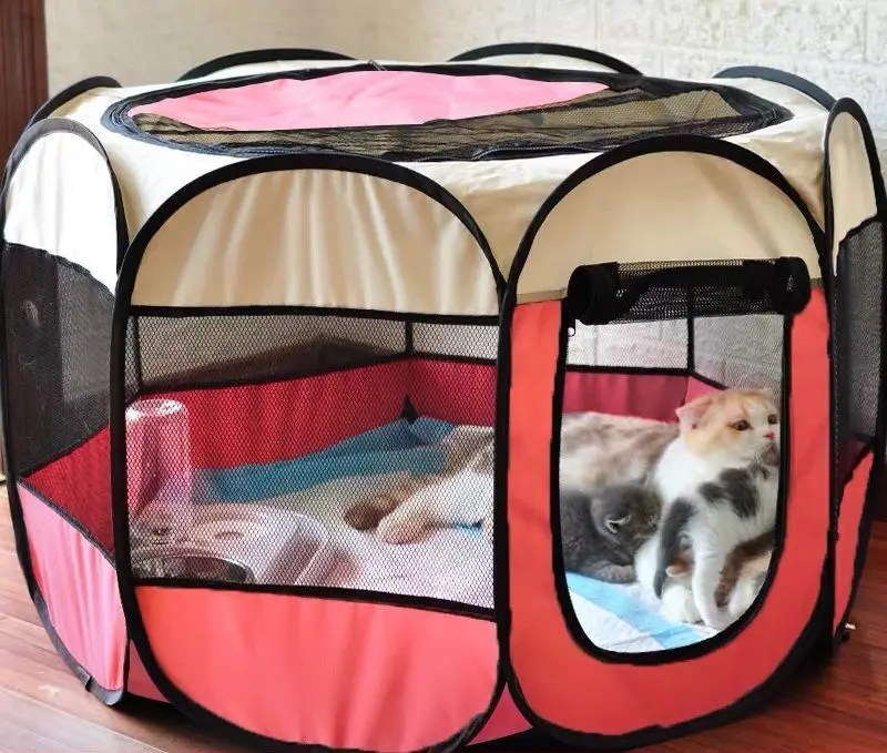 

Portable Folding Pet Carrier Tent Playpen Breathable Easy Operation Octagon Fence Outdoor Removable Puppy Kennel Bed For Cats