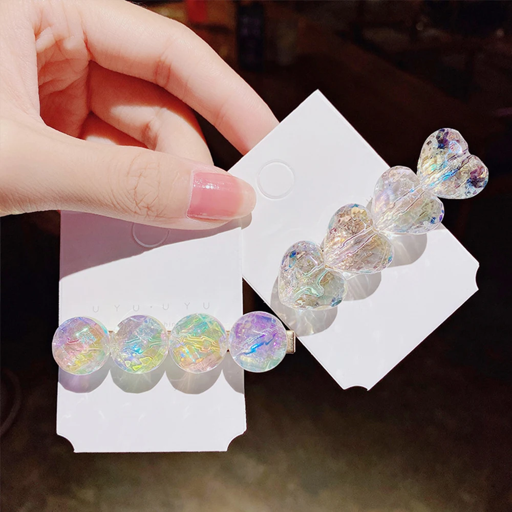 

1/2 Pcs Women Acrylic Heart Geometric Barrettes Transparent Sweet Hair Clips Hairpins Hair Accessories For Female Headwear