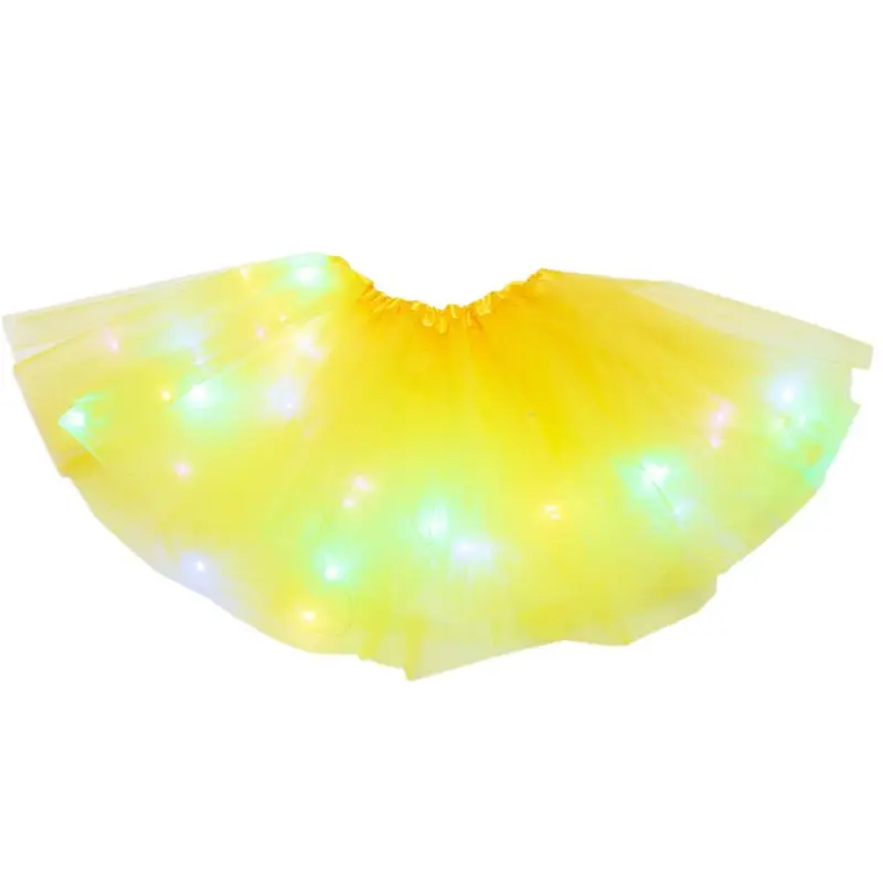 

Women Girls Neon Colorful LED Ballet Dance Tutu Skirt Pleated Layered Tulle Light Up Luminous Short Dress Party Costume