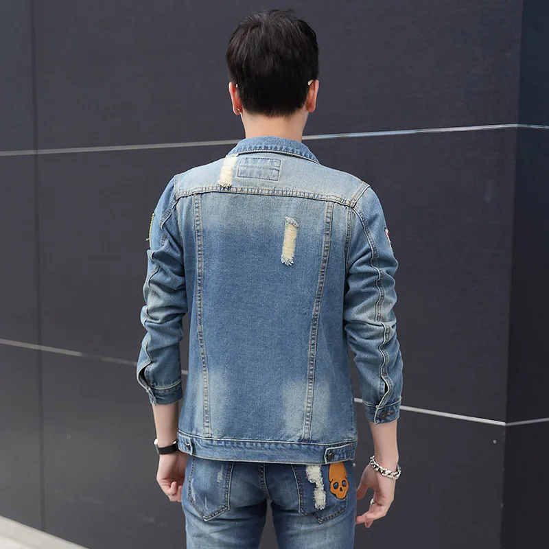 Куртка мужская джинсовая рваная Повседневная Уличная одежда в стиле хип хоп