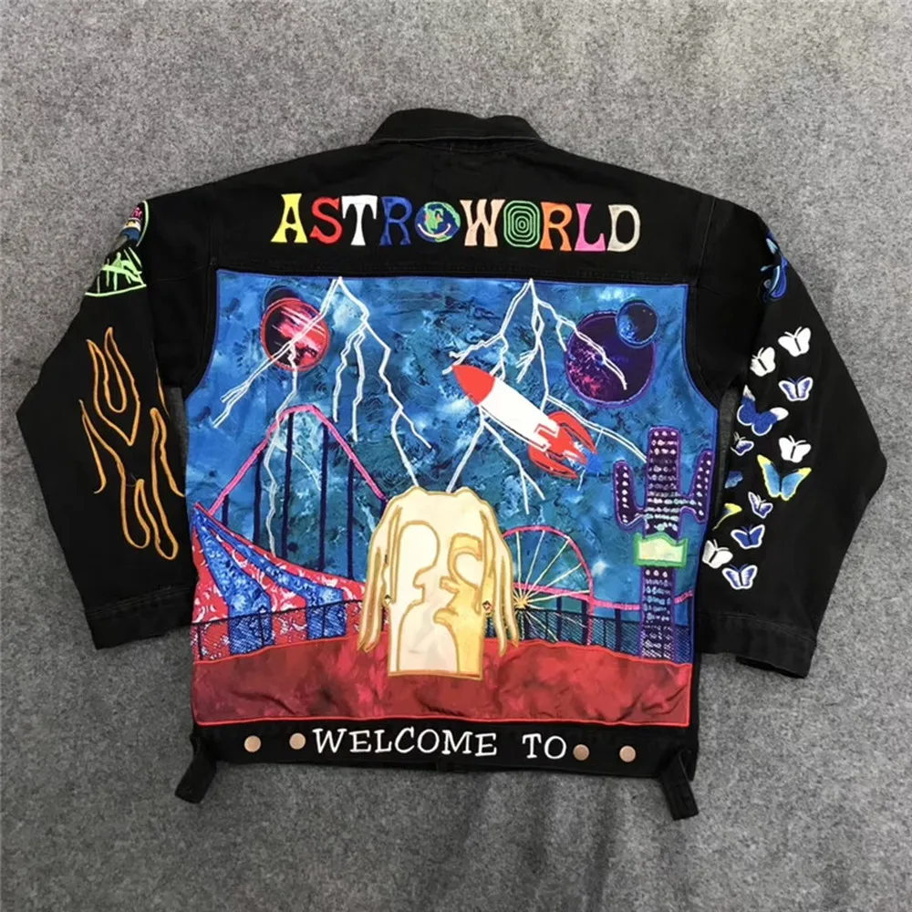 Мужская джинсовая куртка с вышивкой Travis Scott Astroworld куртки для мужчин и женщин в