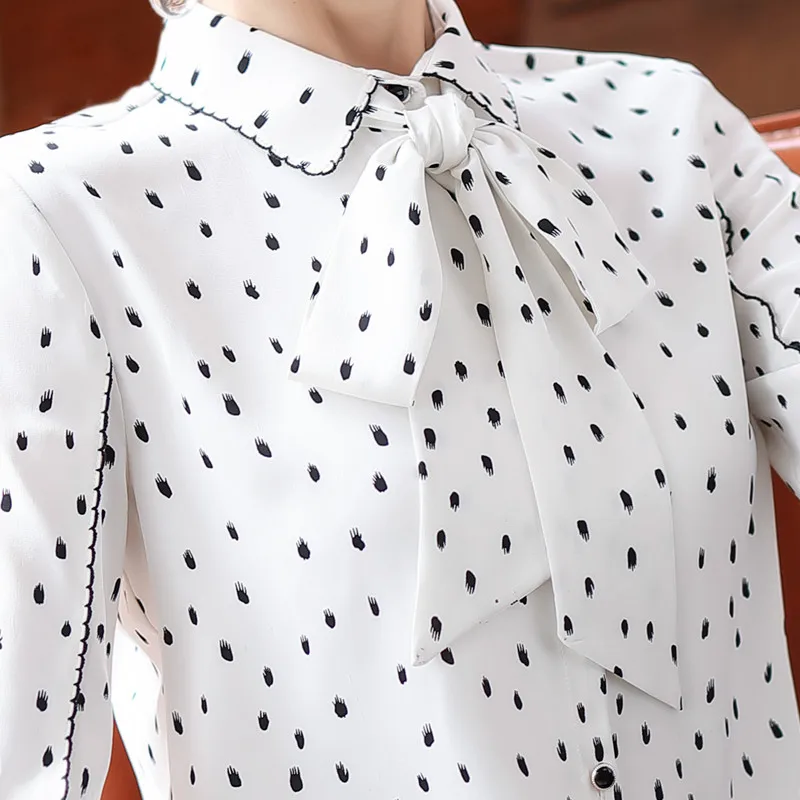 

Black dot shirt women 2020 spring New bow tie long sleeve fashion chiffon blouses office ladies temperament work tops