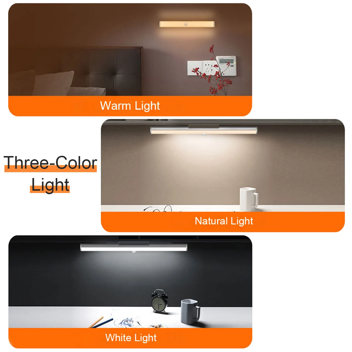 

Three-Color USB Rotatable Stepless Dimming LED Round Bar Motion Sensor Night Light Corridor Wardrobe Lamp Staircase Closet Light